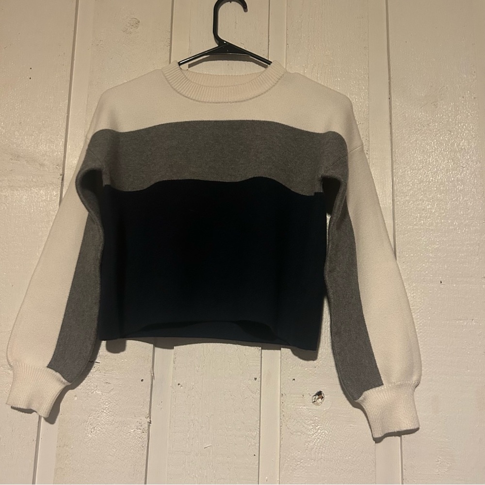 Colorblock Sweater in White, Gray, and Blue